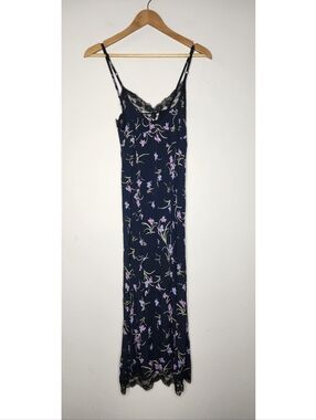 Vintage Two of Us Womens Black Purple Lace Trim Sun Dress Floral Maxi Sleeveless